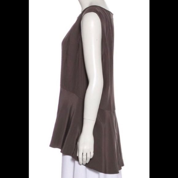 Sz12-Lafayette 148 Taupe Silk Sleeveless Top w Hi-Low Hem - Picture 5 of 11